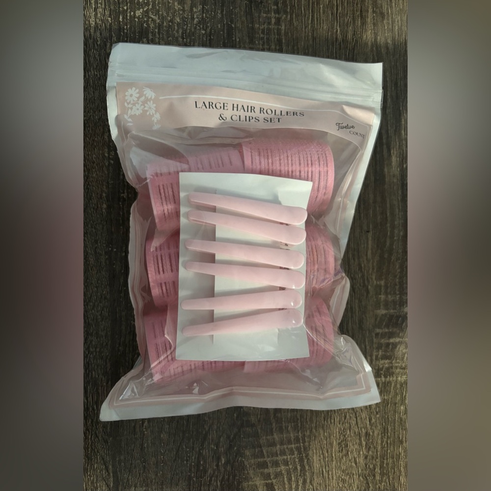 Pink Hair Rollers & Clips Set